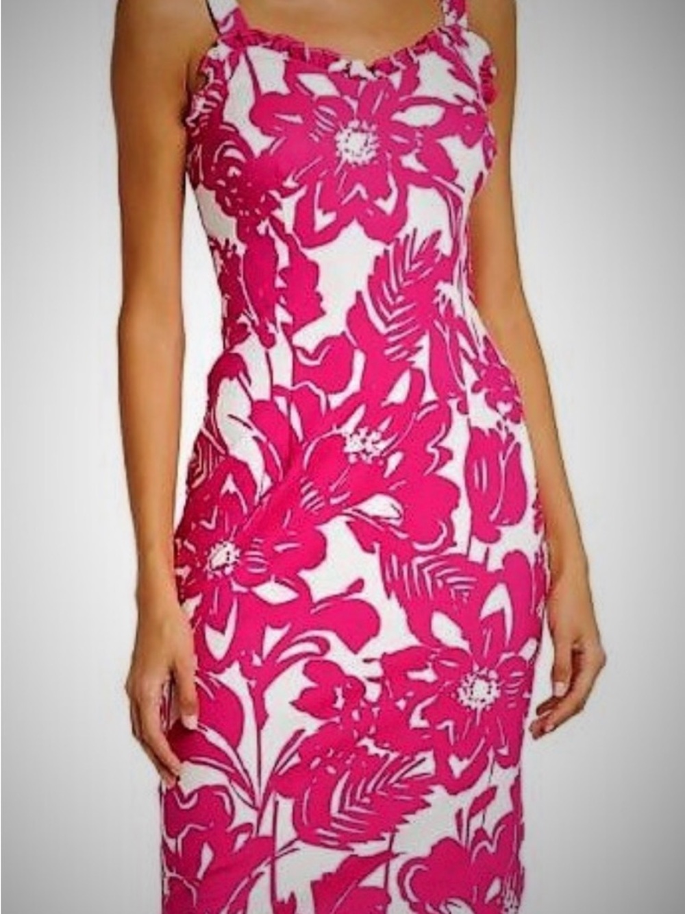 Trina Turk Pink and White Floral Midi Dress